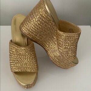 Guess Gold Wedge Sandals with Metallic Finish